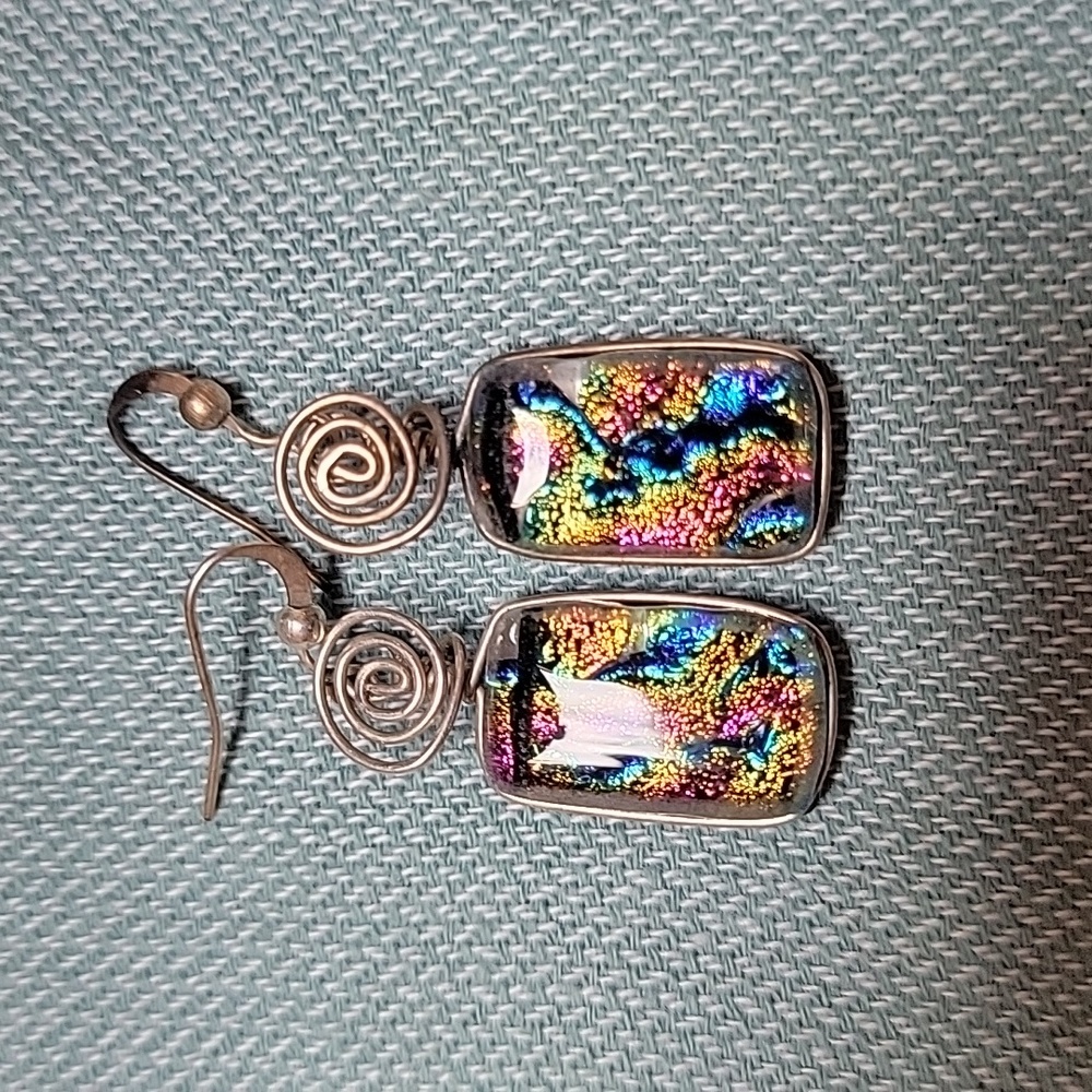 Earrings silver & multi colored resin